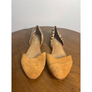 TOMS Jutti D'Orsay Flats Tan Suede‎ Leopard Calf Hair Shoes Womens 9.5
